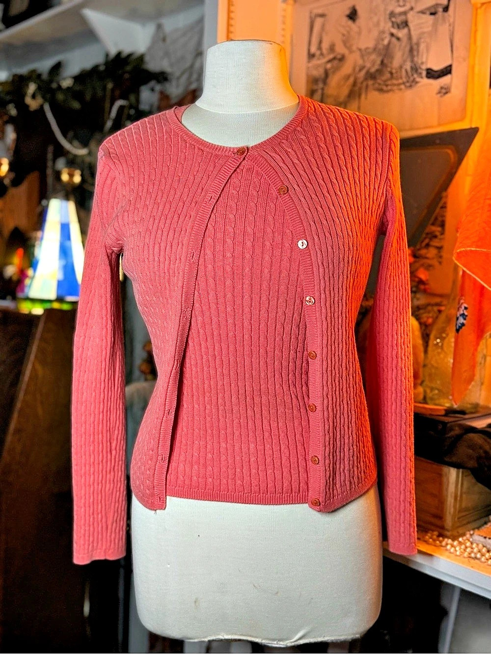 Jeanne Pierre Red Knit Sweater Set Size Small Like New